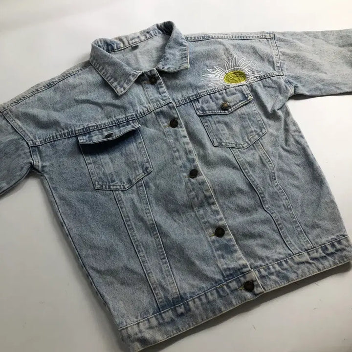 [BUNJANG] Denim Jacket Sunflower Embroidery / 데님 청자켓 해바라기 자수