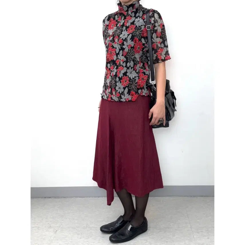 [BUNJANG] Seninon Burgundy Silk Blend Long Skirt / 일본빈티지 버건디 롱스커트 실크 치마