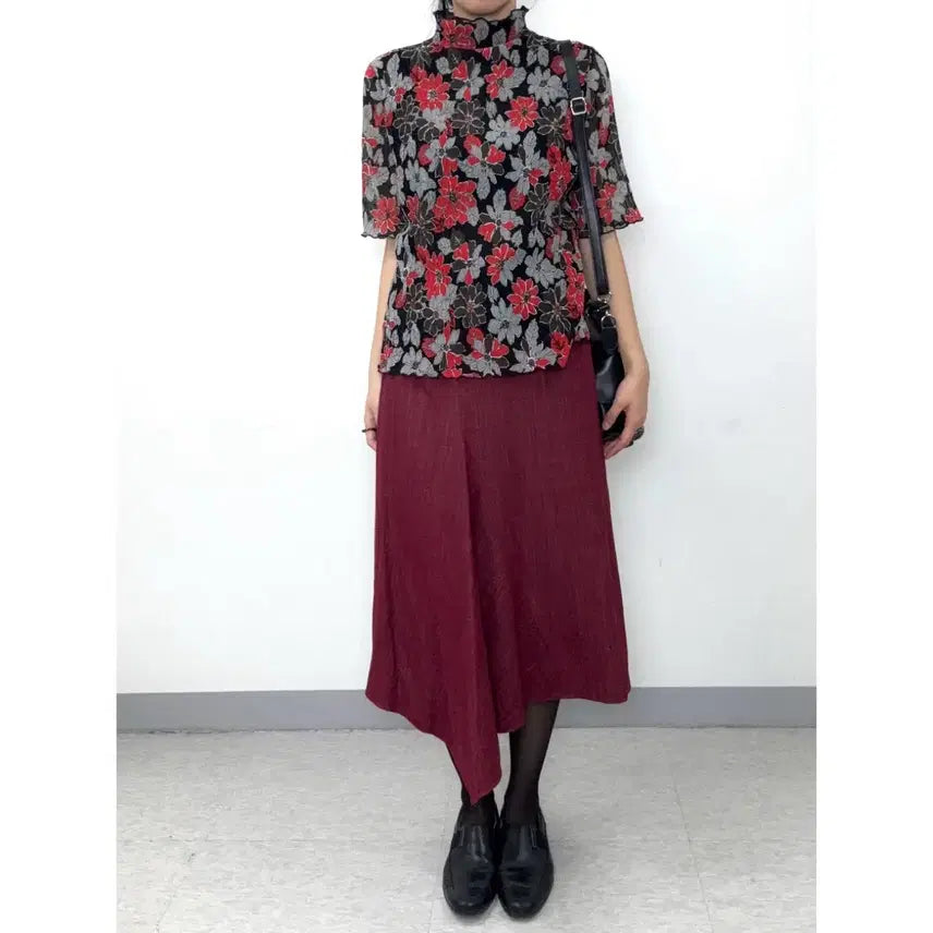 [BUNJANG] Seninon Burgundy Silk Blend Long Skirt / 일본빈티지 버건디 롱스커트 실크 치마