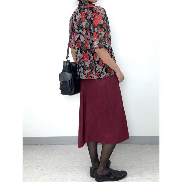 [BUNJANG] Seninon Burgundy Silk Blend Long Skirt / 일본빈티지 버건디 롱스커트 실크 치마