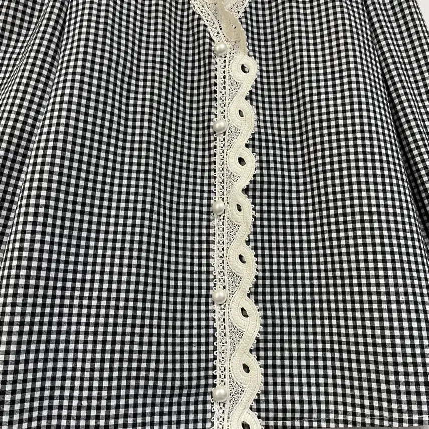 [BUNJANG] N6169 Lace-Detailed Puff Blouse / N6169 레이스배색 퍼프 블라우스.셔츠.체크