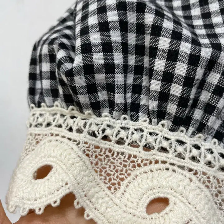 [BUNJANG] N6169 Lace-Detailed Puff Blouse / N6169 레이스배색 퍼프 블라우스.셔츠.체크