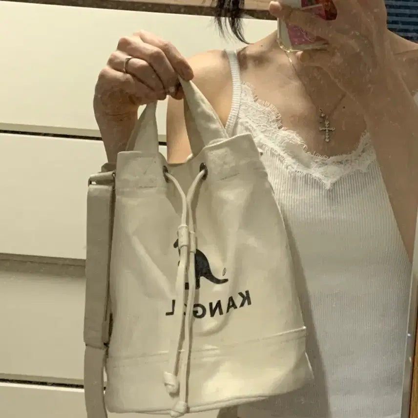 [BUNJANG] Kangol Canvas Bucket Bag Ivory / 캉골 캔버스 복조리백 아이보리