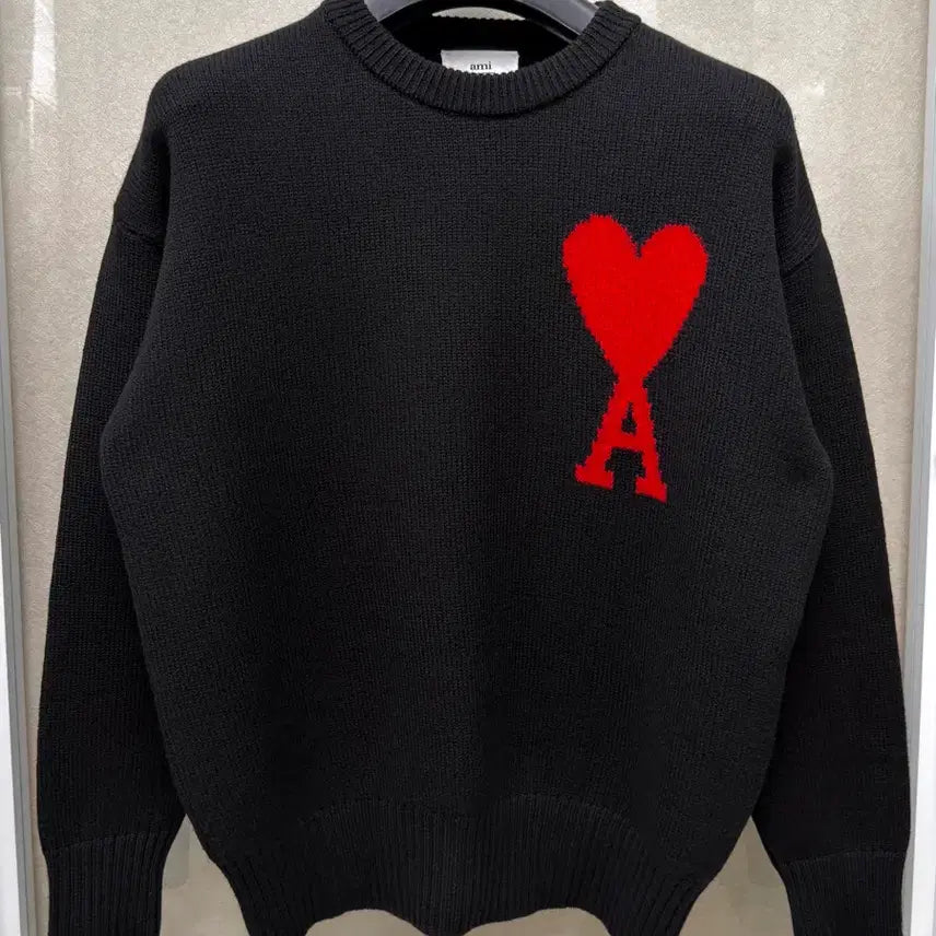 [BUNJANG] Ami Virgin Wool Big Heart Intarsia Knit Sweater Black S / 아미 버진울 빅하트 인타르시아 니트 블랙 S