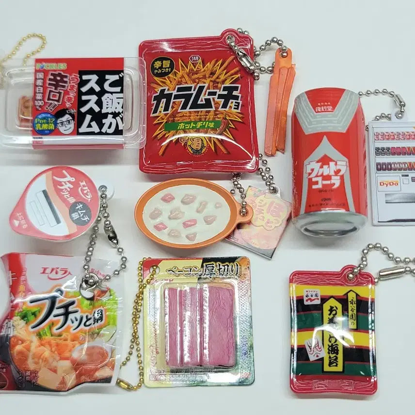 [BUNJANG] Bandai Gashapon Red Food Keychain Bundle Set / 반다이 가샤폰 빨간음식 키링 7종 일괄 1.4 (김치, 베이컨 등)