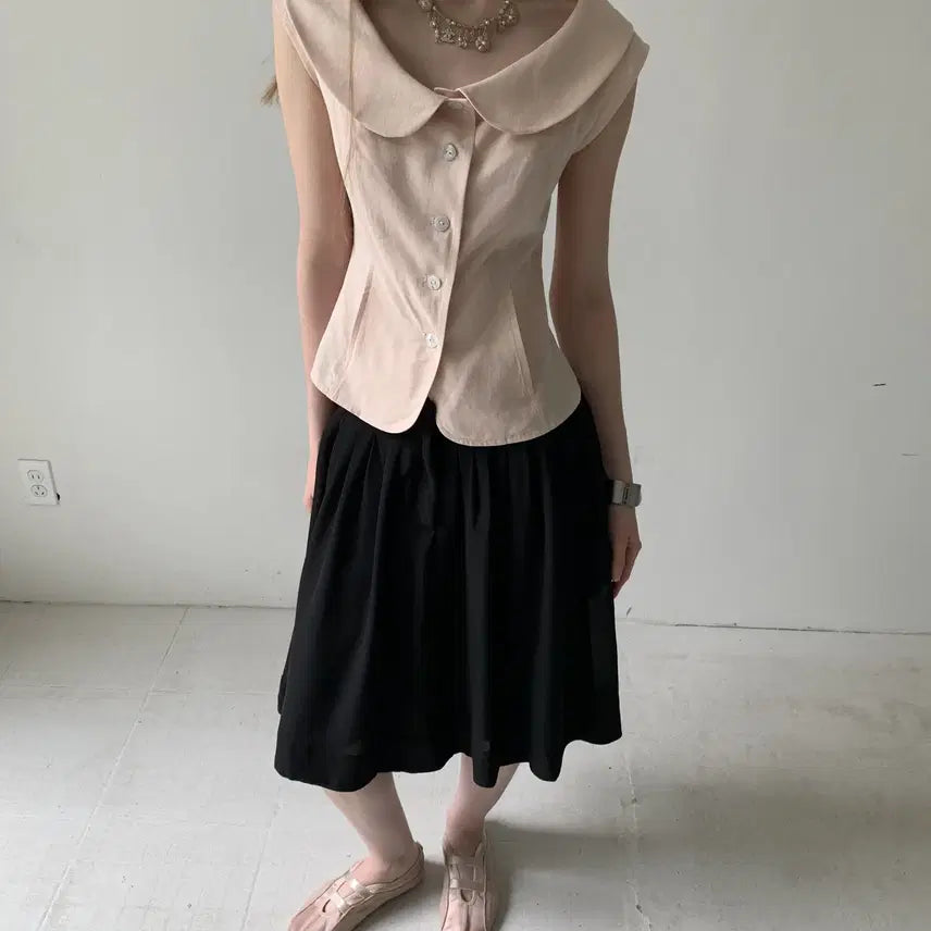 [BUNJANG] DOKNOWZERO Pink Round Collar Slim Suit Half Sleeve Shirt / DOKNOWZERO 블라우스 핑크 둥근칼라 슬림 수트 반팔 셔츠
