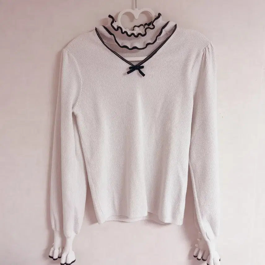 [SOLD OUT] 앙크루즈 프릴 초커 트임 리본 니트 양산형 지뢰계 스나 걸리 피움 마즈