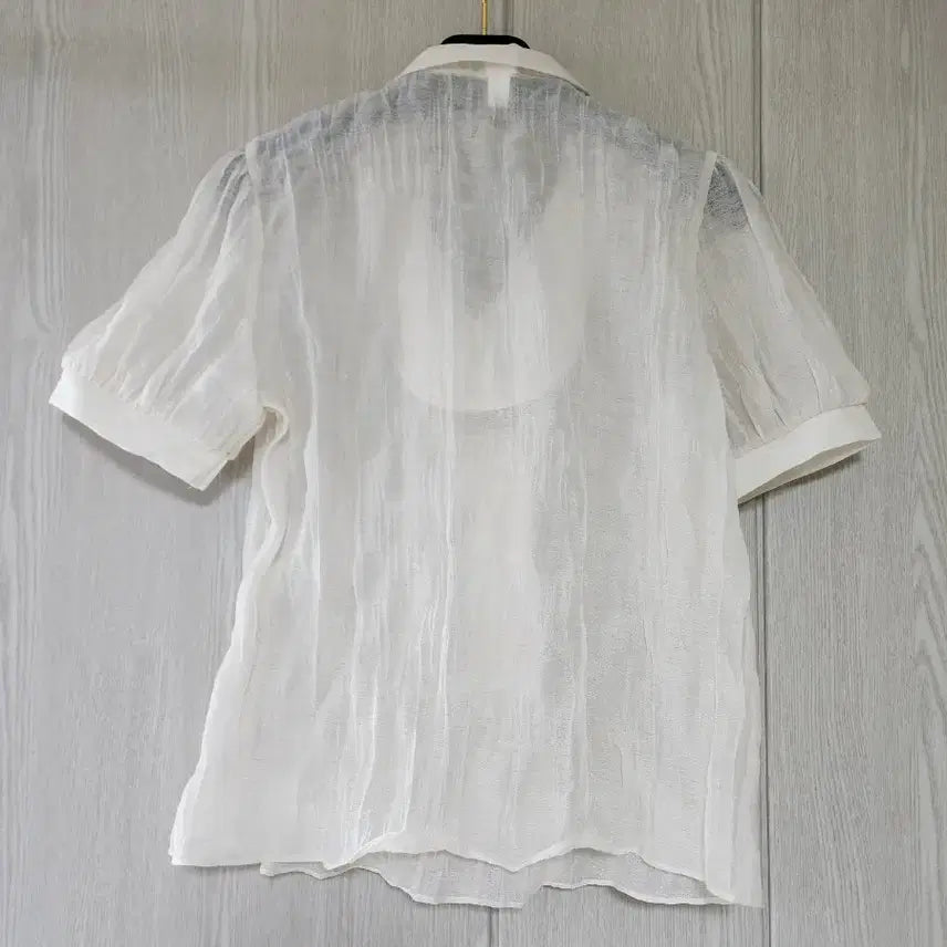 [BUNJANG] See-through Puff Sleeve Ribbon Blouse / 시스루 퍼프 리본 블라우스