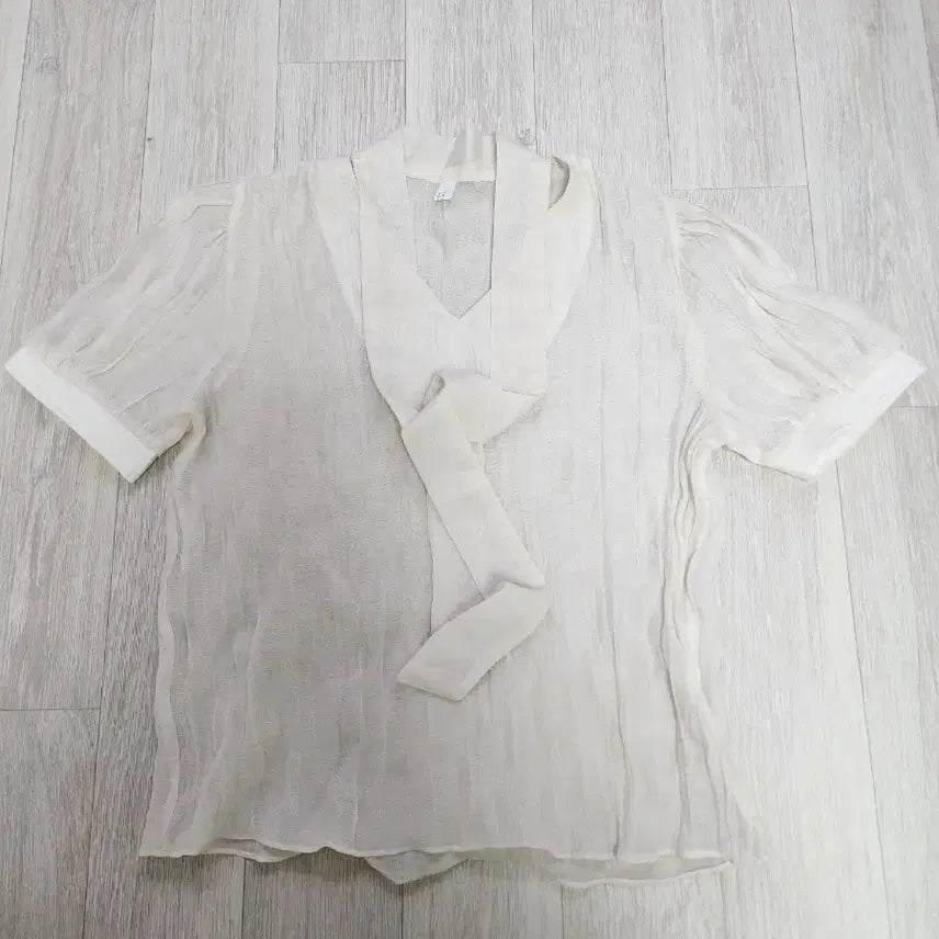 [BUNJANG] See-through Puff Sleeve Ribbon Blouse / 시스루 퍼프 리본 블라우스