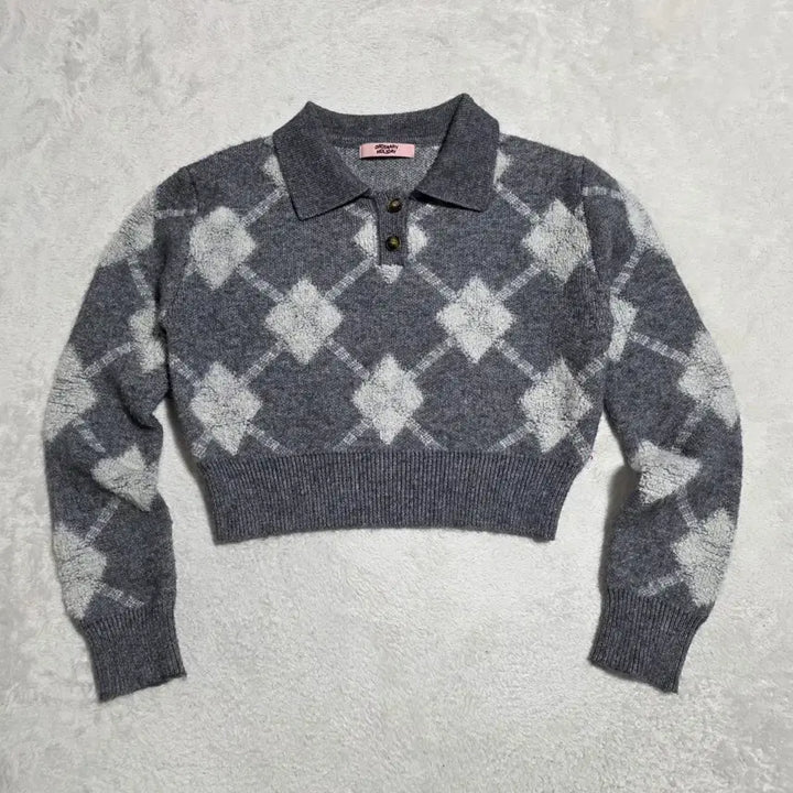 [BUNJANG] Ordinary Holiday Argyle Crop Collar Knit Top / (F)여성 오디너리홀리데이 아가일 크롭 카라니트