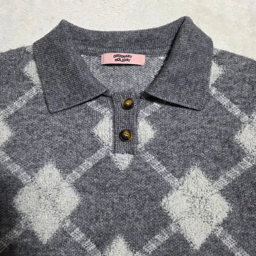 [BUNJANG] Ordinary Holiday Argyle Crop Collar Knit Top / (F)여성 오디너리홀리데이 아가일 크롭 카라니트