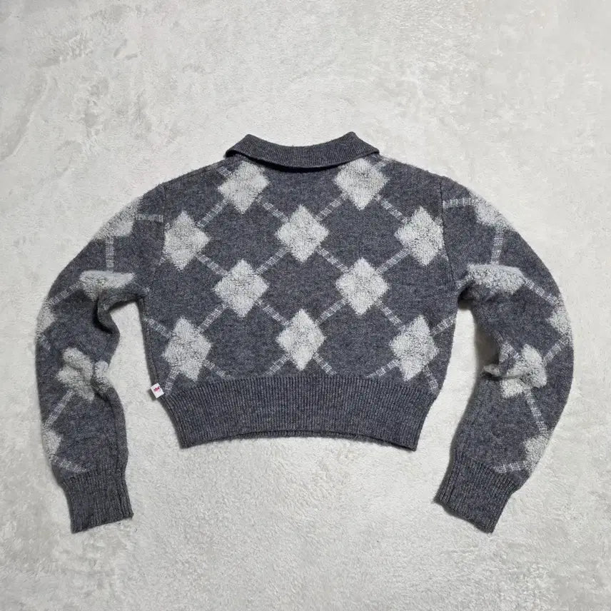 [BUNJANG] Ordinary Holiday Argyle Crop Collar Knit Top / (F)여성 오디너리홀리데이 아가일 크롭 카라니트