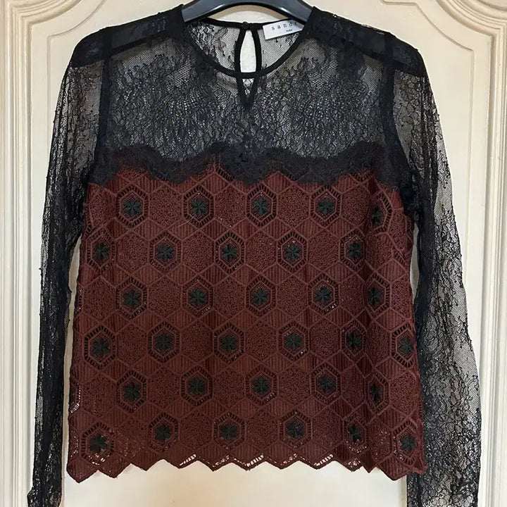 [BUNJANG] Sandro Lace Sheer Blouse / 산드로 레이스 시어 블라우스
