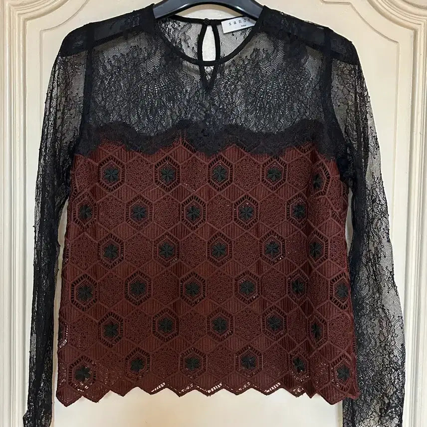 [BUNJANG] Sandro Lace Sheer Blouse / 산드로 레이스 시어 블라우스