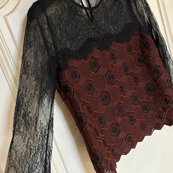 [BUNJANG] Sandro Lace Sheer Blouse / 산드로 레이스 시어 블라우스