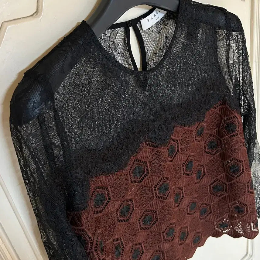 [BUNJANG] Sandro Lace Sheer Blouse / 산드로 레이스 시어 블라우스