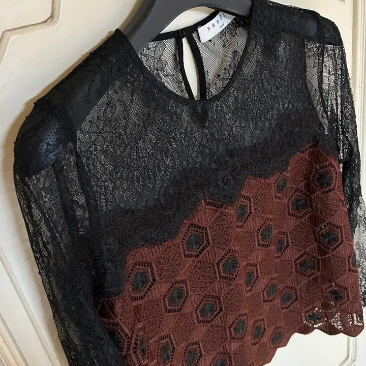 [BUNJANG] Sandro Lace Sheer Blouse / 산드로 레이스 시어 블라우스