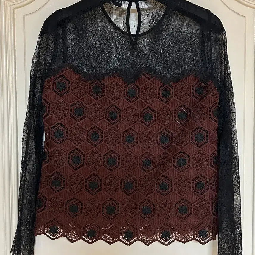 [BUNJANG] Sandro Lace Sheer Blouse / 산드로 레이스 시어 블라우스