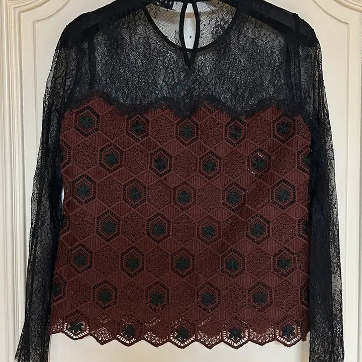 [BUNJANG] Sandro Lace Sheer Blouse / 산드로 레이스 시어 블라우스