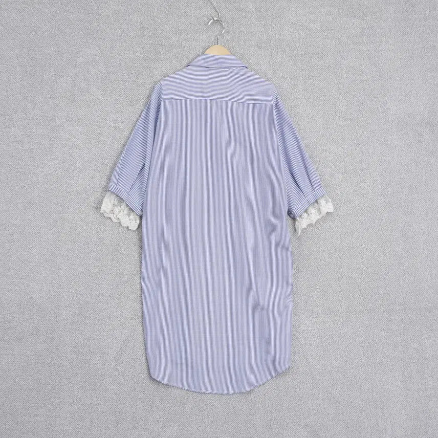 [BUNJANG] Blouson Lace-Trimmed Stripe Shirt Dress / Blouson 레이스배색 스트라이프 셔츠 원피스 free