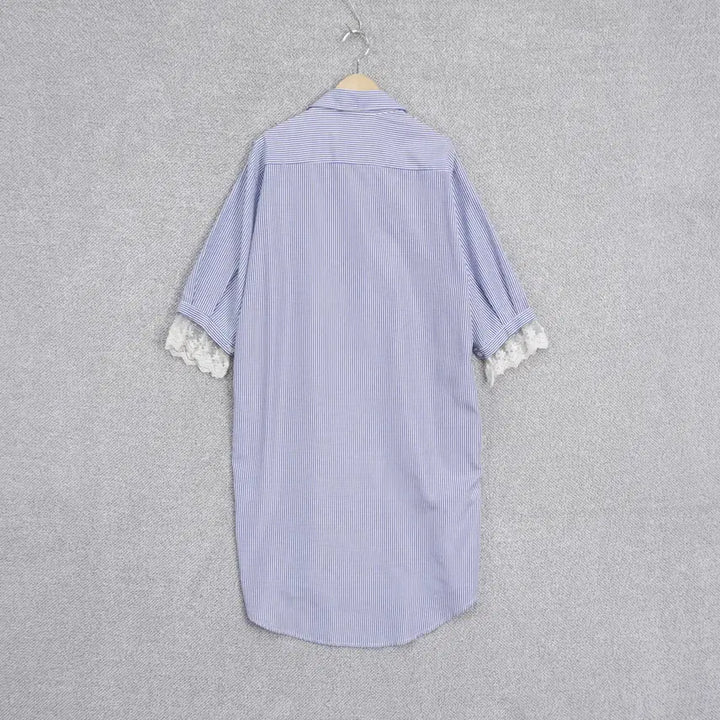 [BUNJANG] Blouson Lace-Trimmed Stripe Shirt Dress / Blouson 레이스배색 스트라이프 셔츠 원피스 free
