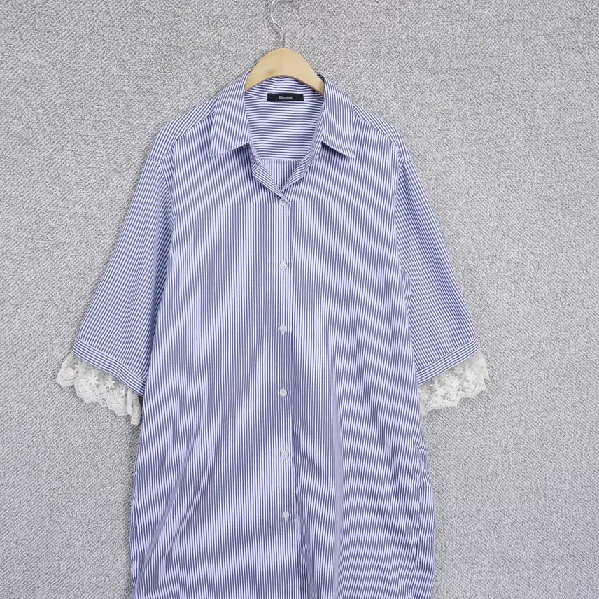 [BUNJANG] Blouson Lace-Trimmed Stripe Shirt Dress / Blouson 레이스배색 스트라이프 셔츠 원피스 free