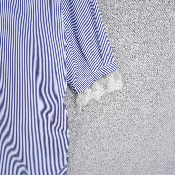[BUNJANG] Blouson Lace-Trimmed Stripe Shirt Dress / Blouson 레이스배색 스트라이프 셔츠 원피스 free