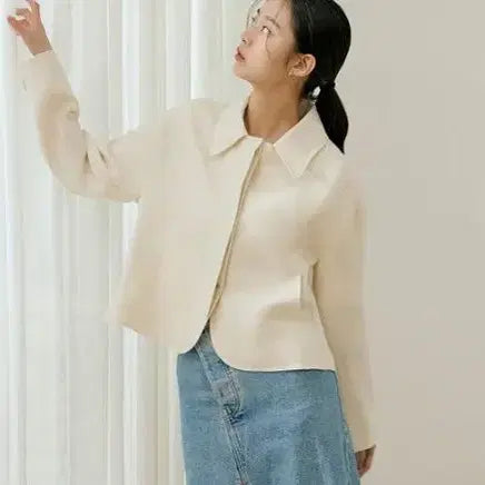[BUNJANG] The Edge Linen 100% Short Jacket Oatmeal 55 / 더엣지 린넨100 숏 자켓 오트밀 55