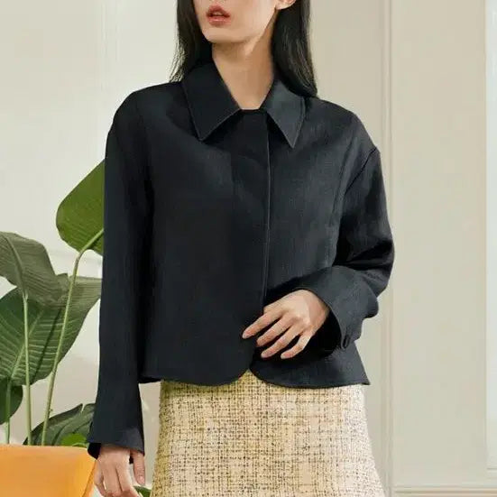 [BUNJANG] The Edge Linen 100% Short Jacket Oatmeal 55 / 더엣지 린넨100 숏 자켓 오트밀 55