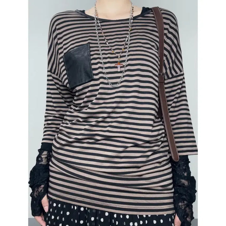 [BUNJANG] Anap Mimpi Stripe Brown T-Shirt / 일본빈티지 데드스탁 모리걸 모리룩 스트라이프 브라운 반팔 티셔츠