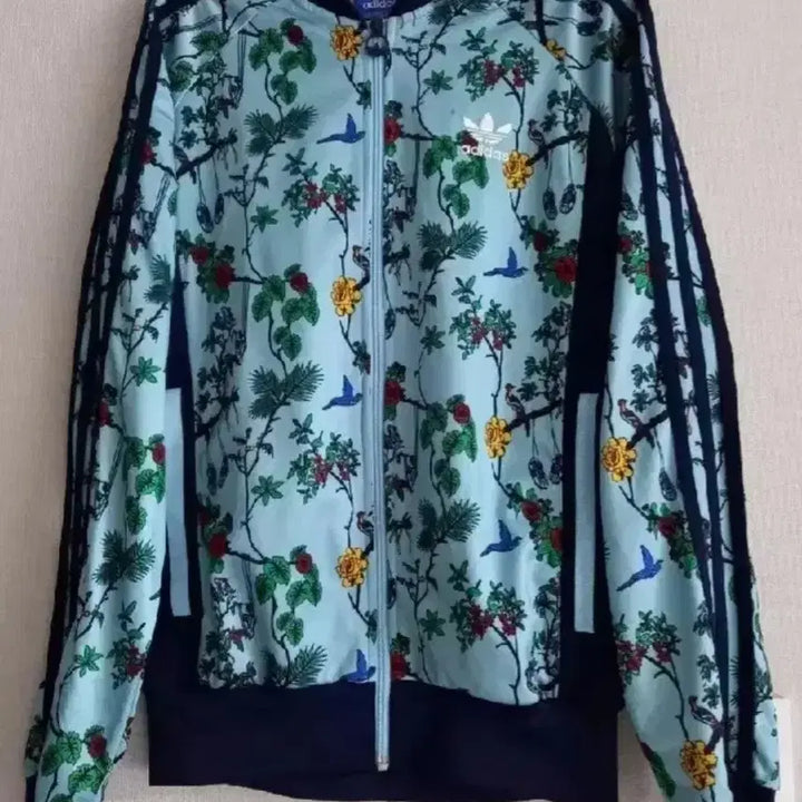 [BUNJANG] Adidas Floral Sky Blue Track Top Jersey Jacket XS / 아디다스 희귀 플라워 스카이블루 트랙탑 저지 져지집업 85/XS