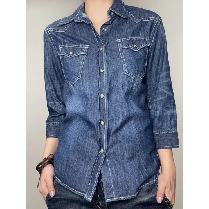[BUNJANG] JUNGLE STORM Vintage Denim Western Shirt / 일본빈티지 중청 진청 데님 웨스턴 셔츠