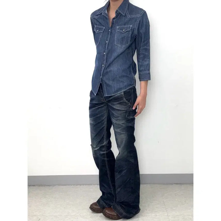 [BUNJANG] JUNGLE STORM Vintage Denim Western Shirt / 일본빈티지 중청 진청 데님 웨스턴 셔츠