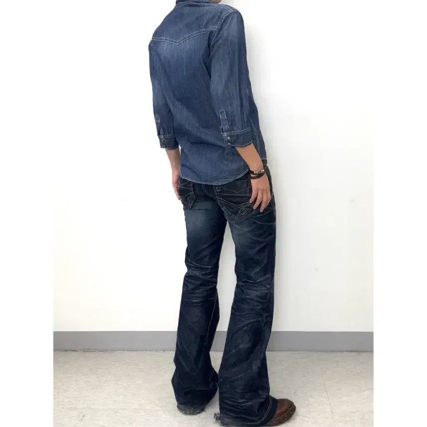 [BUNJANG] JUNGLE STORM Vintage Denim Western Shirt / 일본빈티지 중청 진청 데님 웨스턴 셔츠