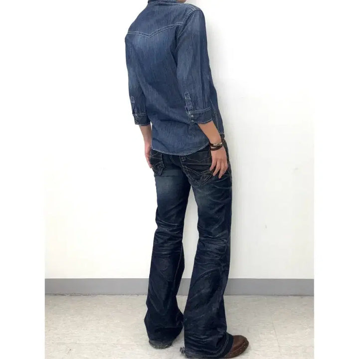 [BUNJANG] JUNGLE STORM Vintage Denim Western Shirt / 일본빈티지 중청 진청 데님 웨스턴 셔츠