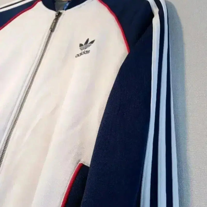 [BUNJANG] Adidas White Navy Track Top Jersey Zip-up (Size L) / 아디다스 화이트 네이비 트랙탑 저지 져지집업 100/L