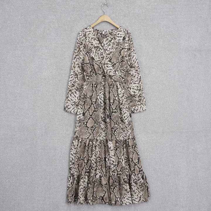 [BUNJANG] 758 Snake Print Wrap Dress / 세븐파이브에잇 여성 스네이크 뒷밴딩 랩 원피스 free