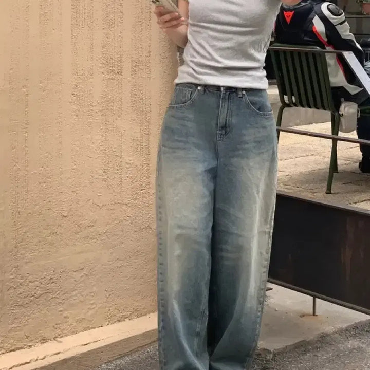 [BUNJANG] OOTJ Vintage High-Waist Wide Denim Pants M / OOTJ 하이웨스트 빈티지 와이드 데님 팬츠 M