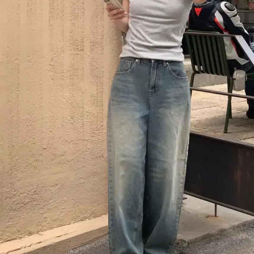 [BUNJANG] OOTJ Vintage High-Waist Wide Denim Pants M / OOTJ 하이웨스트 빈티지 와이드 데님 팬츠 M