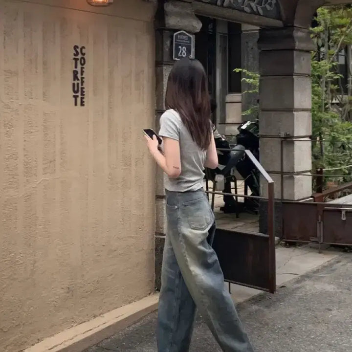 [BUNJANG] OOTJ Vintage High-Waist Wide Denim Pants M / OOTJ 하이웨스트 빈티지 와이드 데님 팬츠 M
