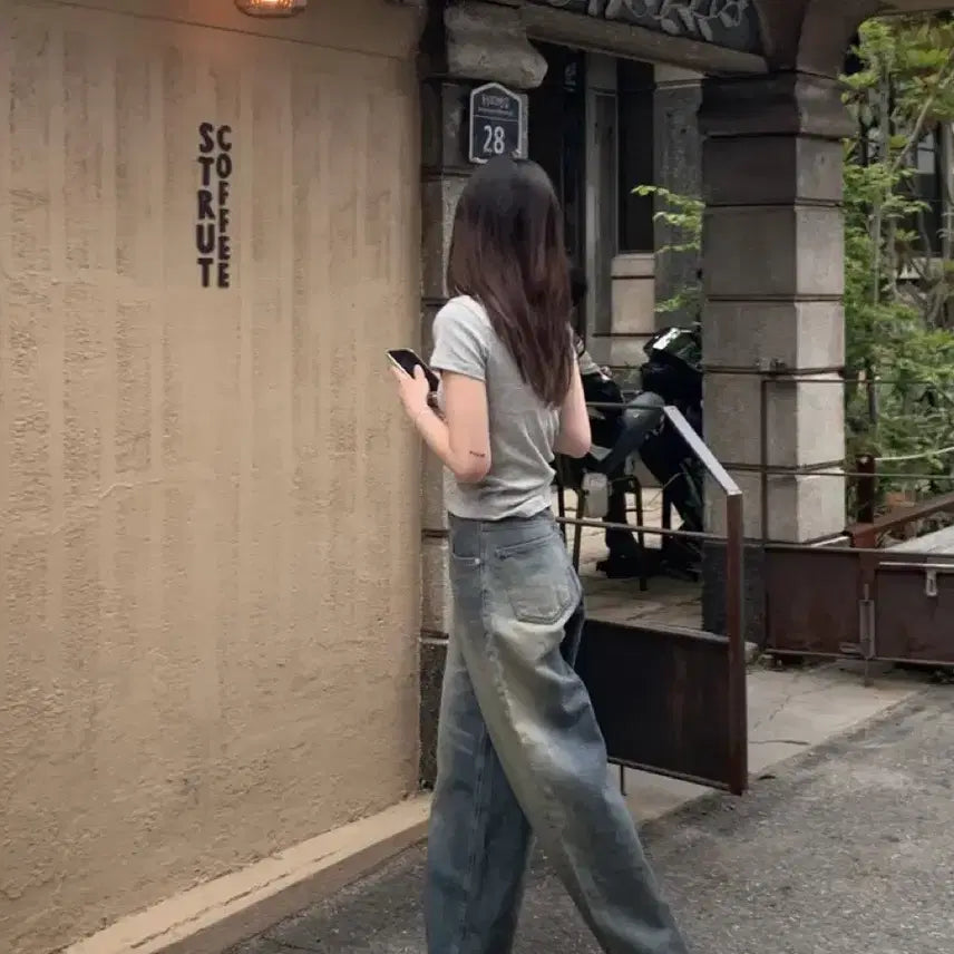 [BUNJANG] OOTJ Vintage High-Waist Wide Denim Pants M / OOTJ 하이웨스트 빈티지 와이드 데님 팬츠 M