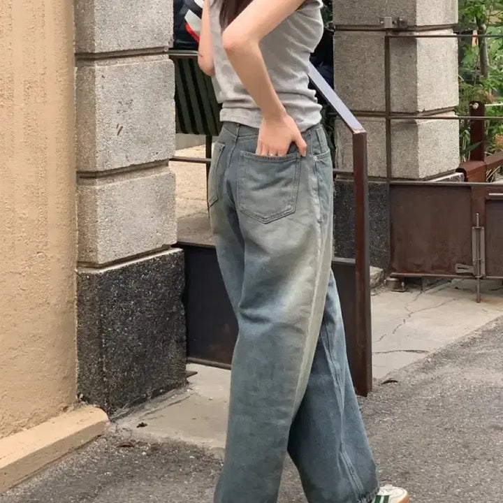[BUNJANG] OOTJ Vintage High-Waist Wide Denim Pants M / OOTJ 하이웨스트 빈티지 와이드 데님 팬츠 M