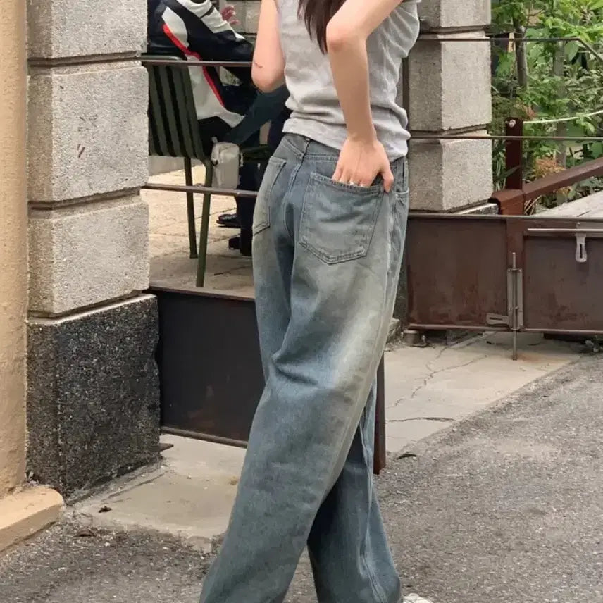 [BUNJANG] OOTJ Vintage High-Waist Wide Denim Pants M / OOTJ 하이웨스트 빈티지 와이드 데님 팬츠 M