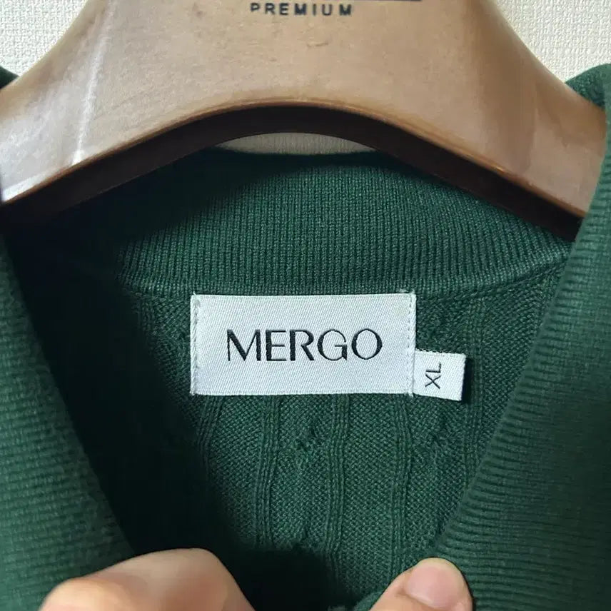 [BUNJANG] Mergo Cable Collar Short-Sleeve Knit Top / 메르고 케이블 카라 반팔 니트 에버그린 XL