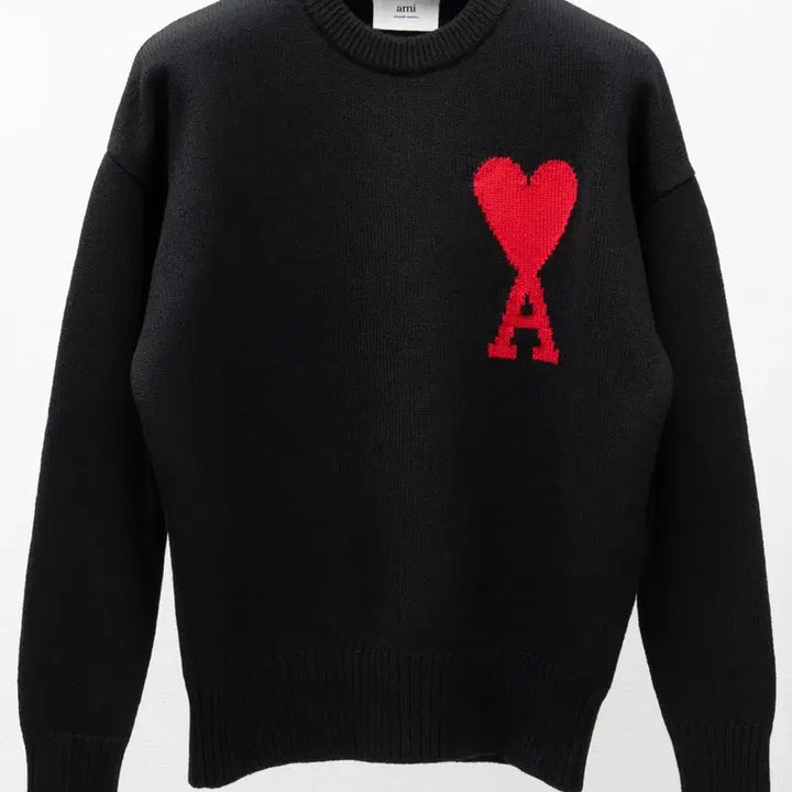 [BUNJANG] Ami Virgin Wool Big Heart Intarsia Knit Sweater Black S / 아미 버진울 빅하트 인타르시아 니트 블랙 S