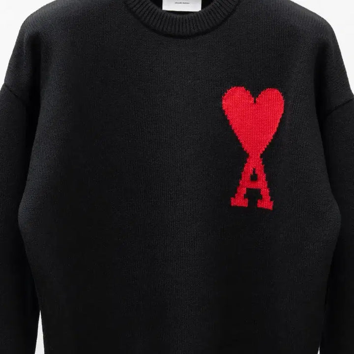[BUNJANG] Ami Virgin Wool Big Heart Intarsia Knit Sweater Black S / 아미 버진울 빅하트 인타르시아 니트 블랙 S