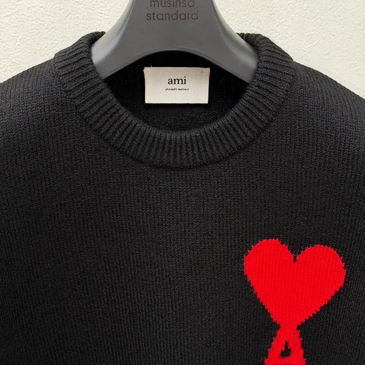 [BUNJANG] Ami Virgin Wool Big Heart Intarsia Knit Sweater Black S / 아미 버진울 빅하트 인타르시아 니트 블랙 S