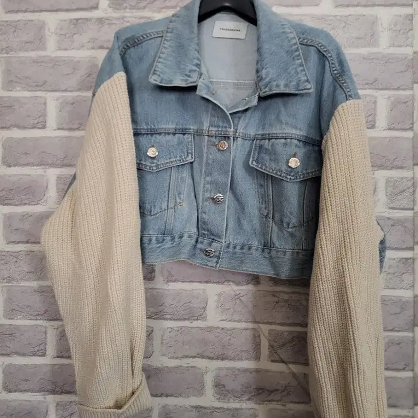 [BUNJANG] TOPDRESSING Knit Sleeve Cropped Denim Jacket / TOPDRESSING 니트소매 데님자켓/알뜰한여우