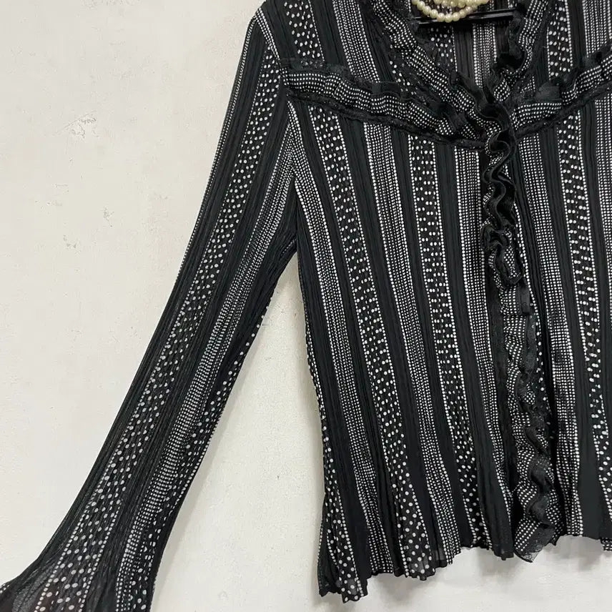 [BUNJANG] T-pleats Lace-Accent Pleated Jacket with Frills / 특가새)N6172 T-pleats 레이스배색 플리츠 자켓.프릴