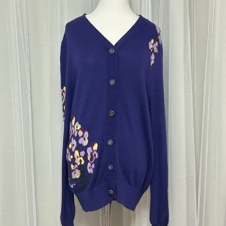 [BUNJANG] Anna Sui Signature Purple Flower Embroidered Cardigan / 안나수이 시그니쳐 보라색 플라워 자수가디건